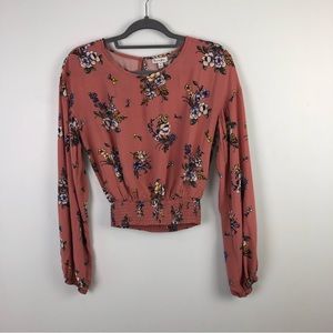 Love Fire Floral long-sleeved blouse Size Medium dusty mauve with flowers